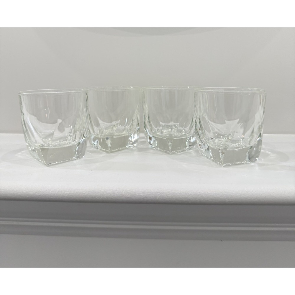 Set of 4 Vintage Colony 3 Oz Low Rocks Faceted Geometric Whiskey Glasses EUC